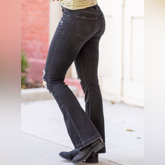 KANCAN Mid Rise Button Fly Flare Dark Gray Jeans Women’s Size 11/29 - Picture 2 of 12